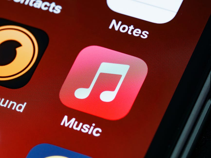 Detailed close-up of an iPhone home screen featuring the music app icon.